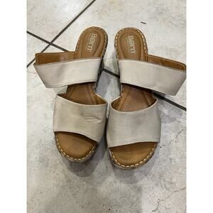 Born Cream Leather Floral Curstyn Platform Wedge Heels Sz 10m